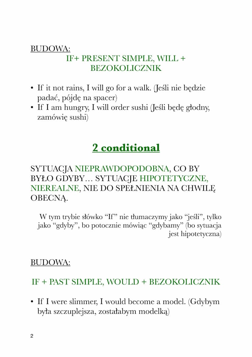 CONDITIONALS
TRYBY WARUNKOWE
0 conditional
SYTUACJE PEWNE NA 100% (NATURA, PRAWA
FIZYKI, MATEMATYKA...)
BUDOWA:
IF+ PRESENT SIMPLE, PRESENT 