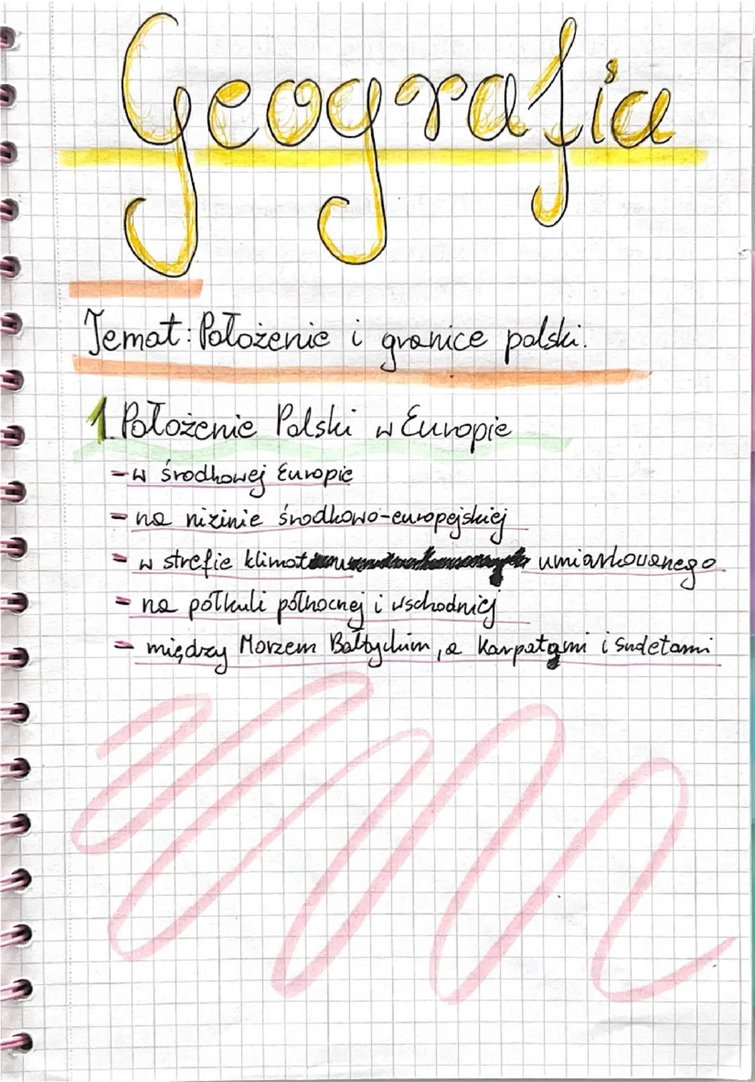 Geografia
Temat: Położenie i granice polski.
1. Położenie Polski w Europie
środkowej Europie
- no nizinie środkowo-europejskiej
W
= w strefi
