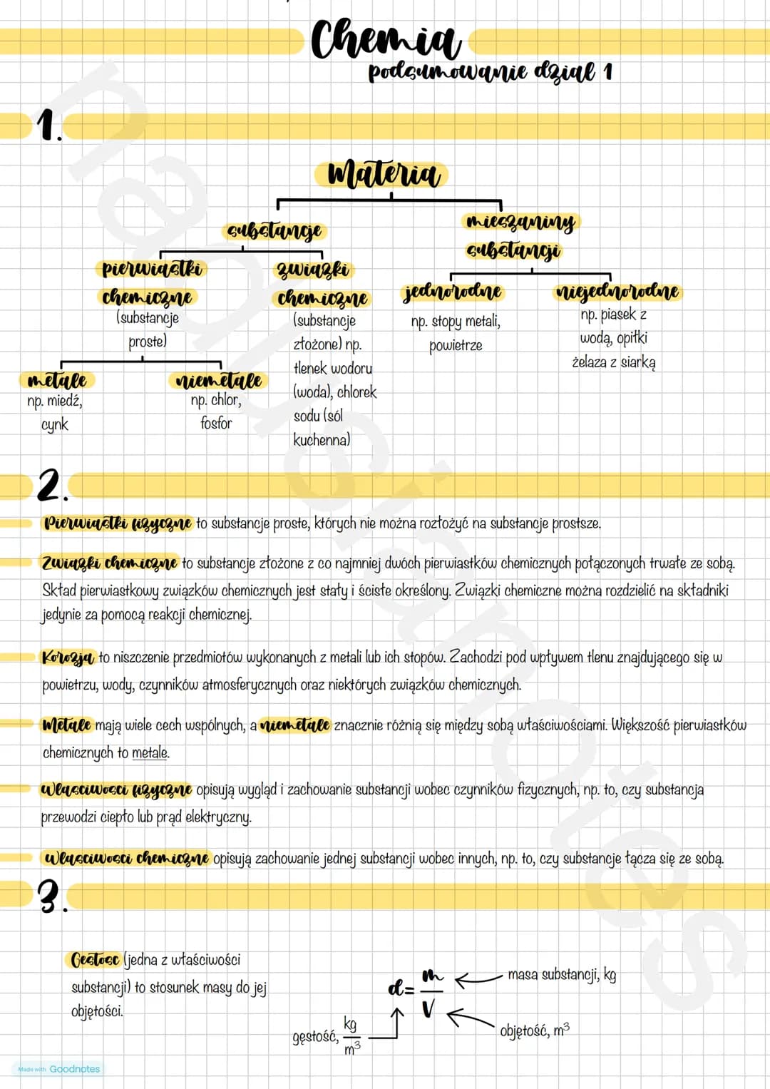 metale
np. miedź,
cynk
2.
pierwiastki
chemiczne
(substancje
proste)
substancje
niemetale
np. chlor,
fosfor
Chemia
Made with Goodnotes
Materi