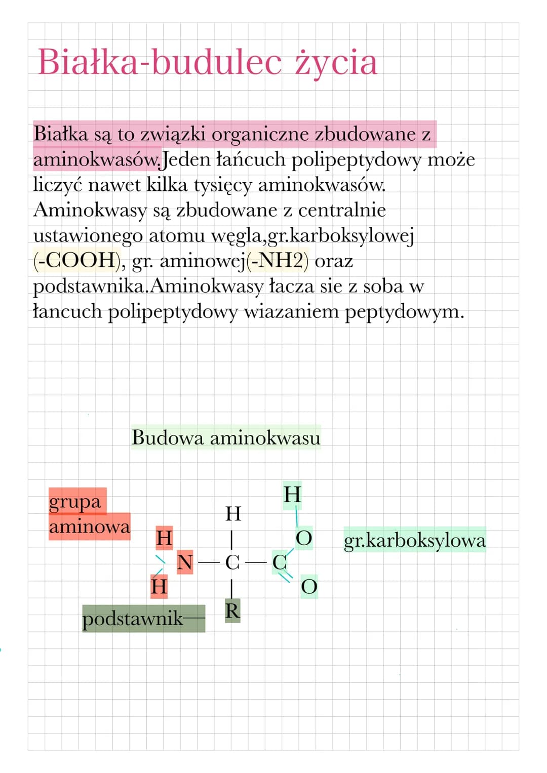 Białka-budulec życia
Białka są to związki organiczne zbudowane z
aminokwasów. Jeden łańcuch polipeptydowy może
liczyć nawet kilka tysięcy am