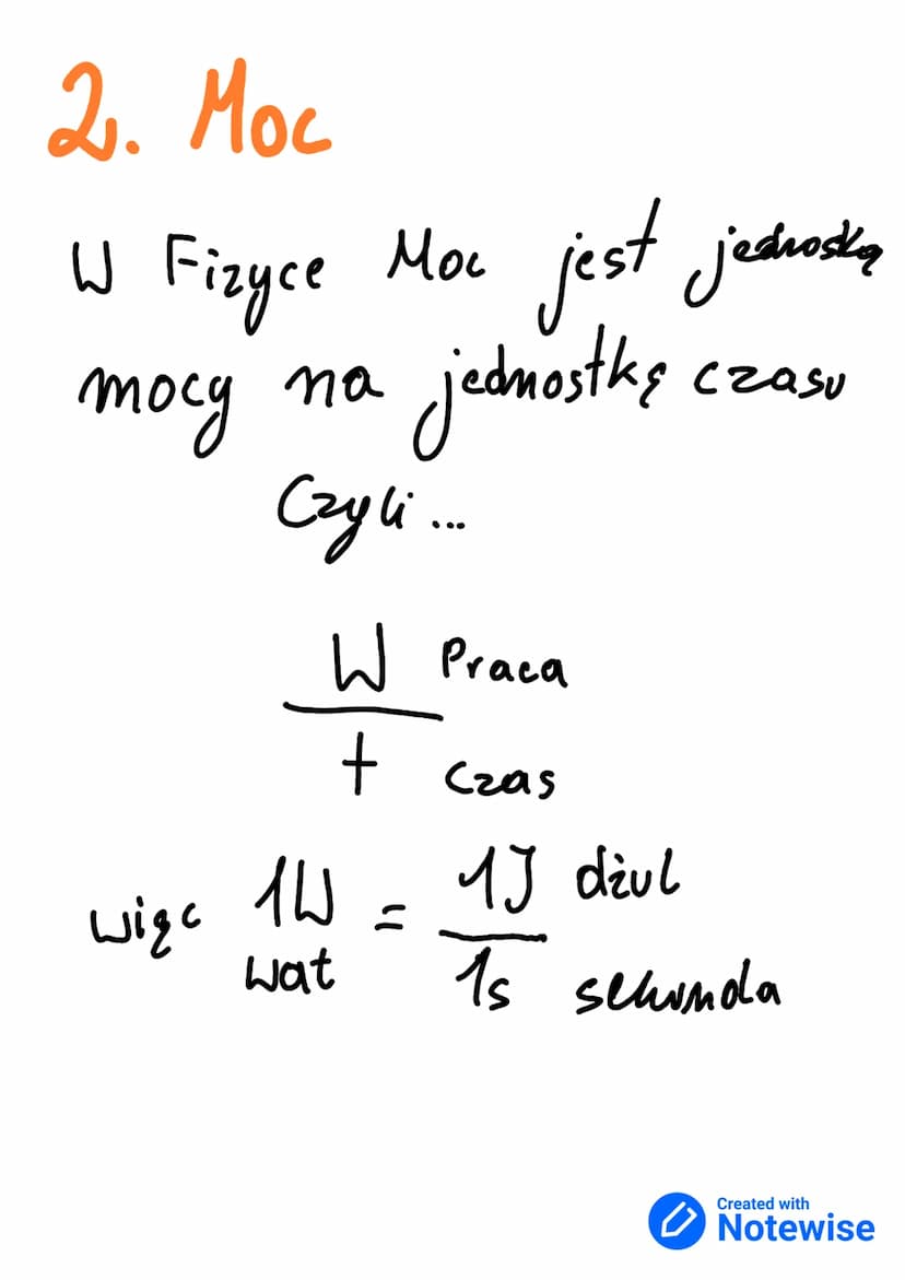 Praca Moc Energia
1. Praca
Pracę, nazywamy przesumiącie
ciała, pod wpływem siły. 2 tej
definieji wynika weór:
= F • S
W
(Praca) (sila) (dreg