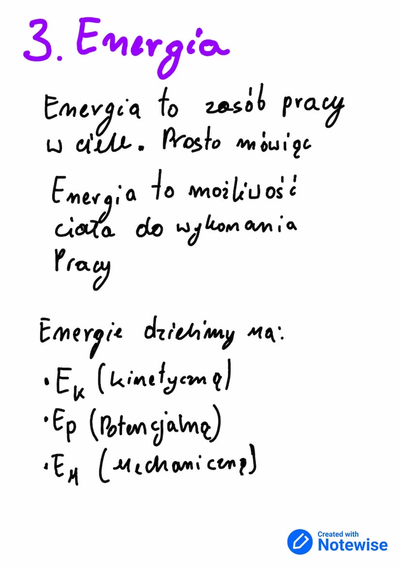 Praca Moc Energia
1. Praca
Pracę, nazywamy przesumiącie
ciała, pod wpływem siły. 2 tej
definieji wynika weór:
= F • S
W
(Praca) (sila) (dreg
