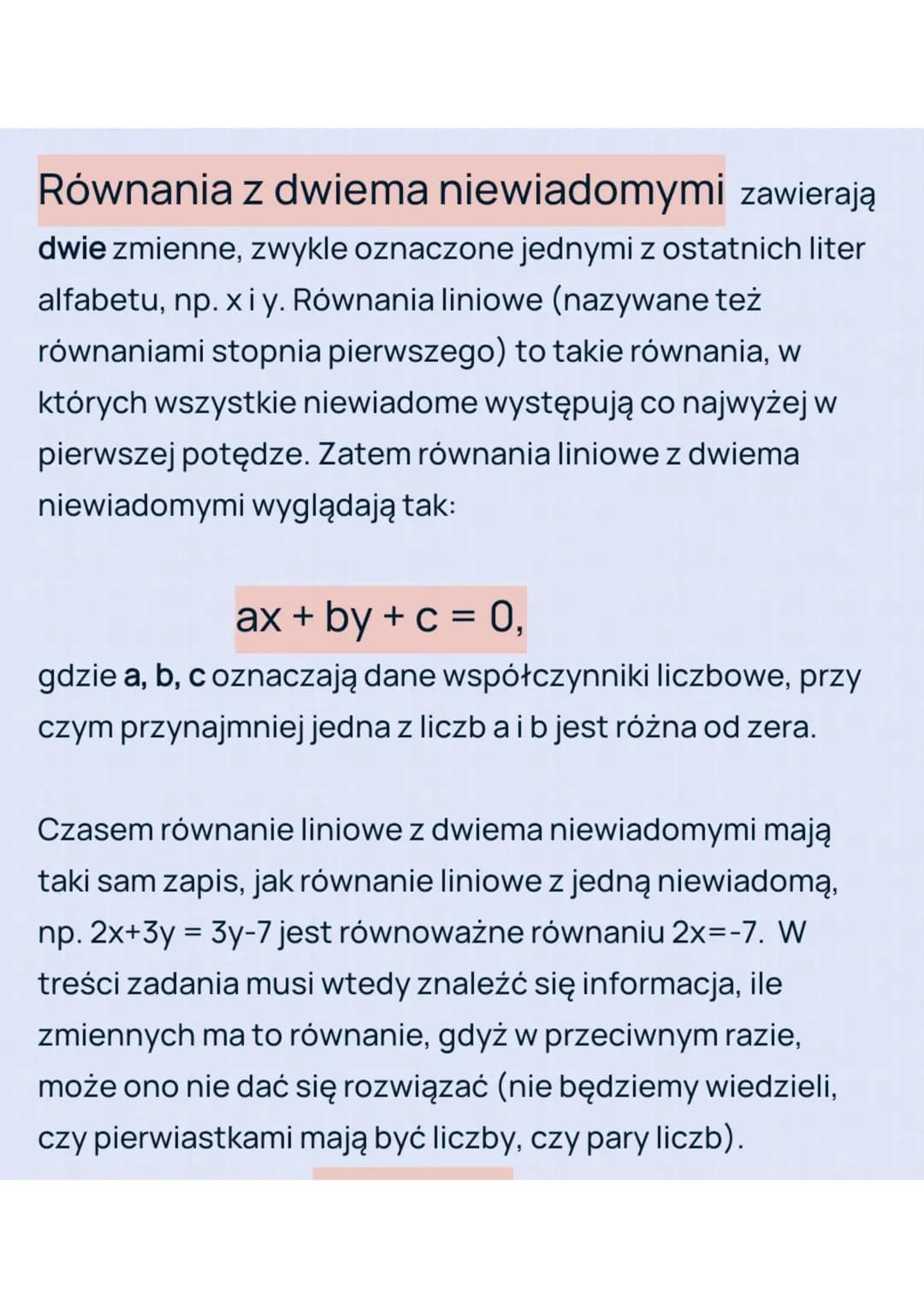 Równania z dwiema niewiadomymi zawierają
dwie zmienne, zwykle oznaczone jednymi z ostatnich liter
alfabetu, np. xiy. Równania liniowe (nazyw