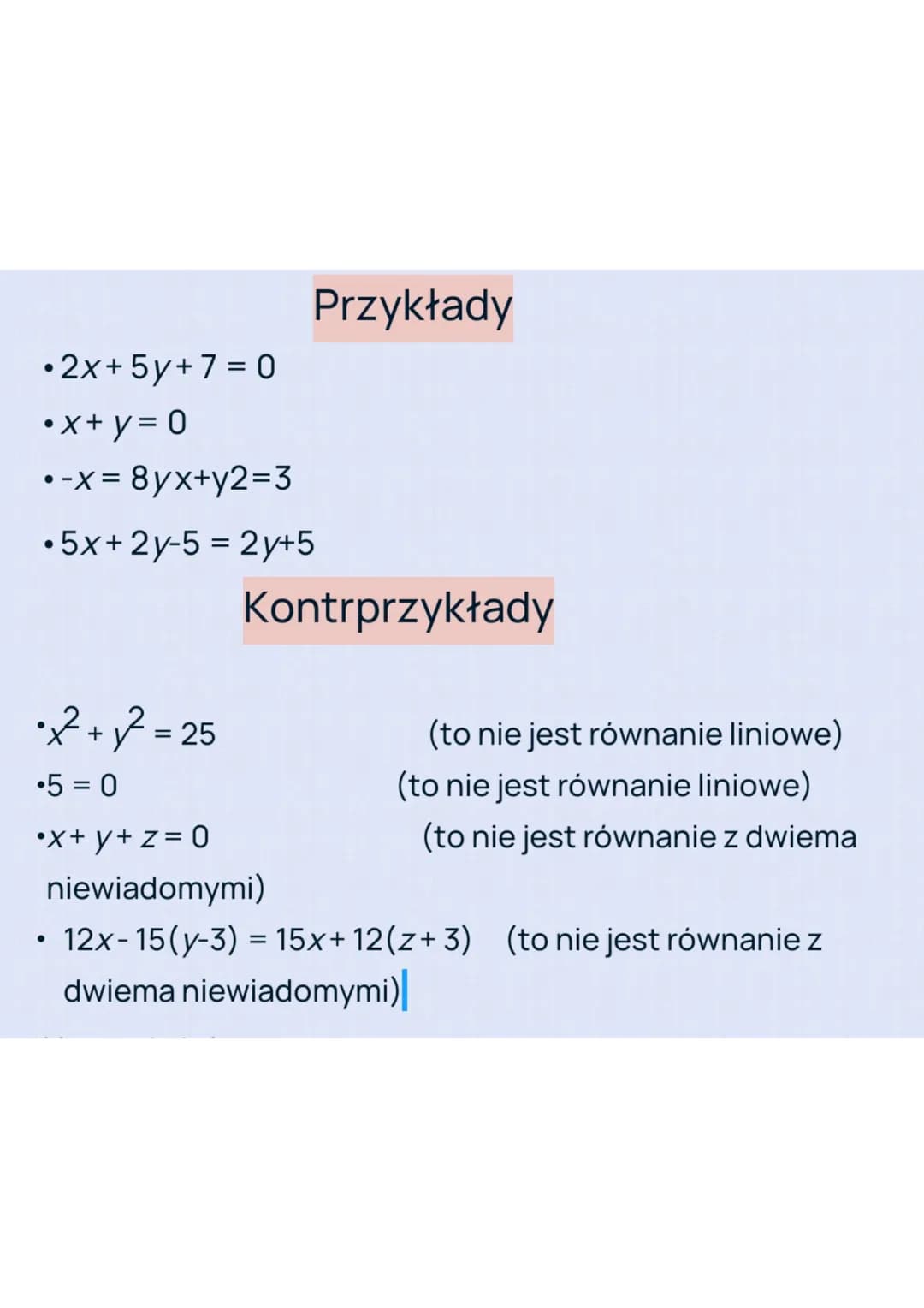 Równania z dwiema niewiadomymi zawierają
dwie zmienne, zwykle oznaczone jednymi z ostatnich liter
alfabetu, np. xiy. Równania liniowe (nazyw
