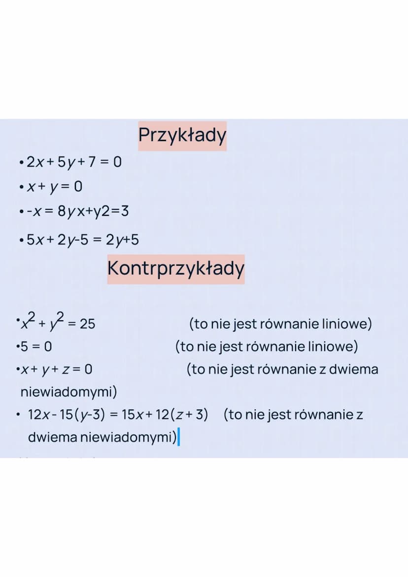 Równania z dwiema niewiadomymi zawierają
dwie zmienne, zwykle oznaczone jednymi z ostatnich liter
alfabetu, np. xiy. Równania liniowe (nazyw
