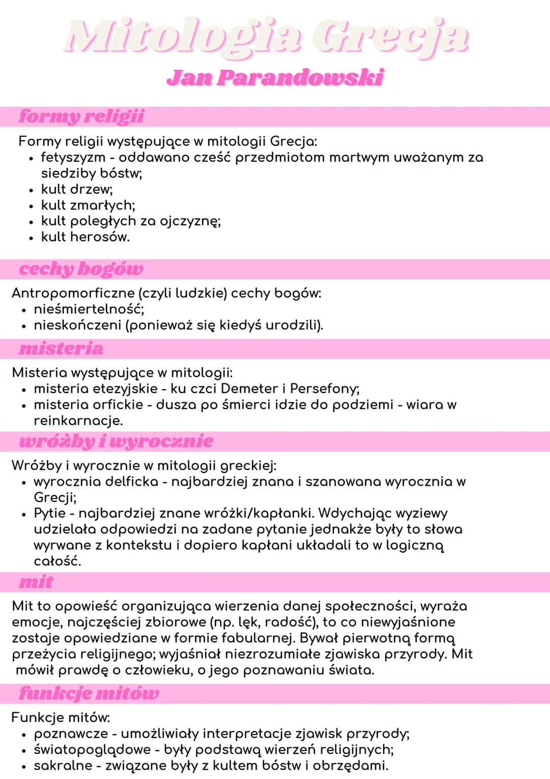 formy religii
Formy religii występujące w mitologii Grecja:
fetyszyzm - oddawano cześć przedmiotom martwym uważanym za
siedziby bóstw;
●
●
●