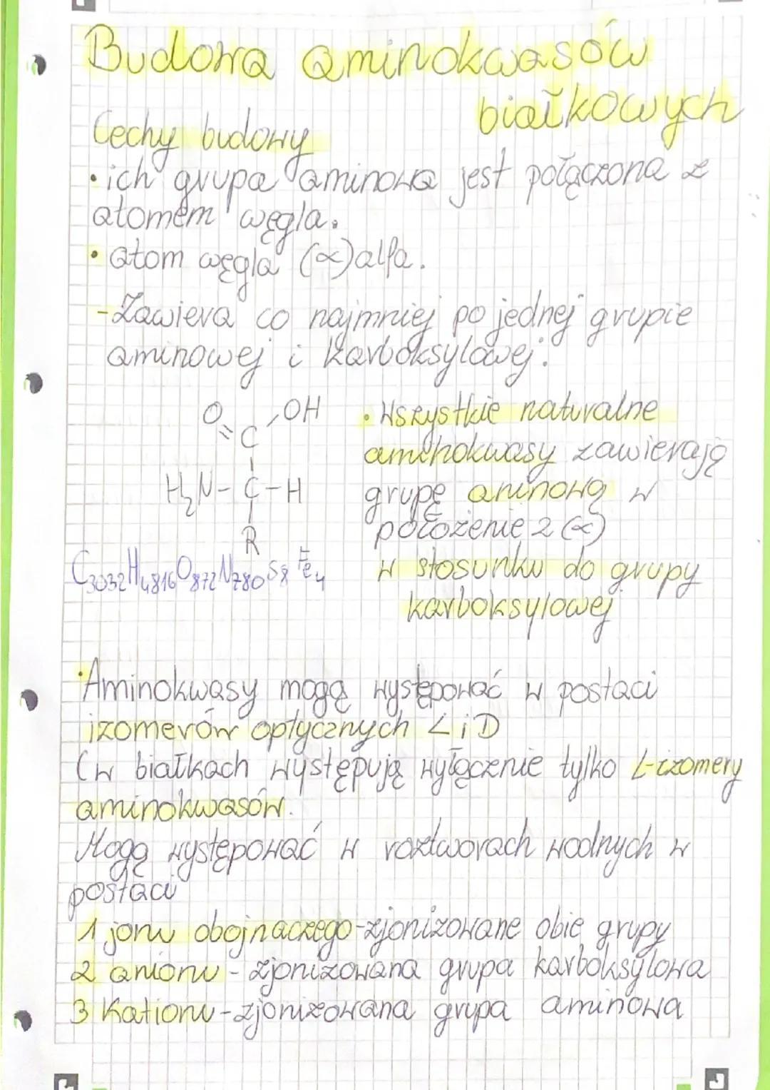 tminokwasy
Białka
są głównym składnikiem budulooHym
komórek i tkanek, odgrywają kluczone
vole w ich metaboliczne.
Aminokwasy -są zbudowane z