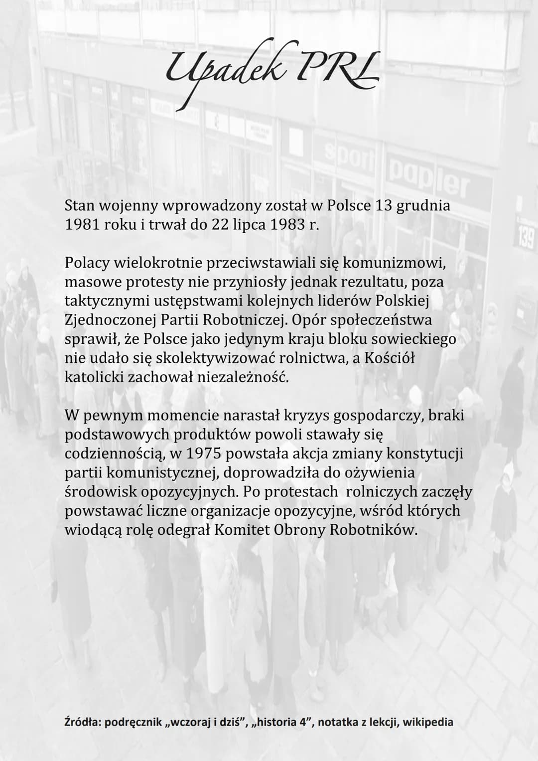 Upadek PRE
sport papier
Stan wojenny wprowadzony został w Polsce 13 grudnia
1981 roku i trwał do 22 lipca 1983 r.
Polacy wielokrotnie przeci