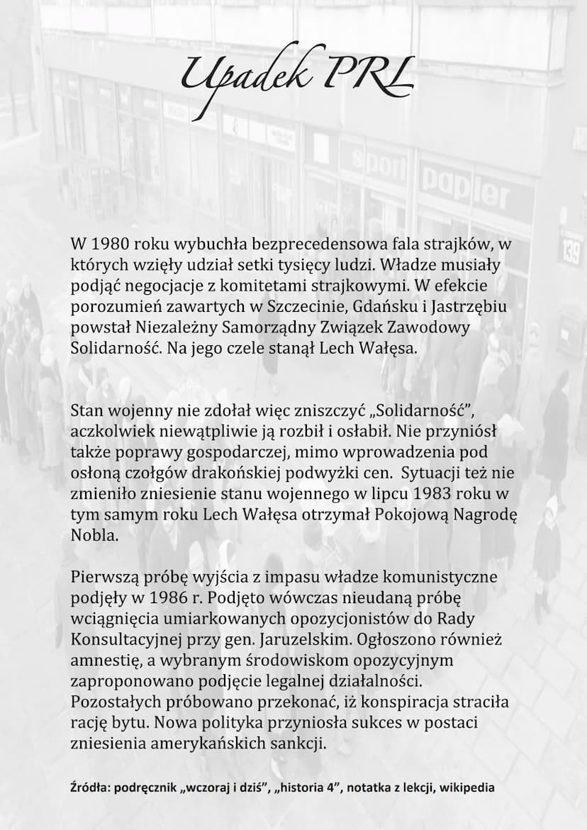 Upadek PRE
sport papier
Stan wojenny wprowadzony został w Polsce 13 grudnia
1981 roku i trwał do 22 lipca 1983 r.
Polacy wielokrotnie przeci