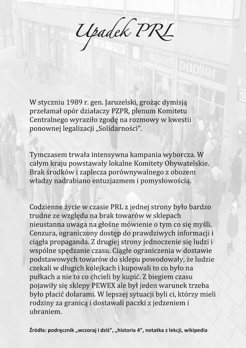 Upadek PRE
sport papier
Stan wojenny wprowadzony został w Polsce 13 grudnia
1981 roku i trwał do 22 lipca 1983 r.
Polacy wielokrotnie przeci