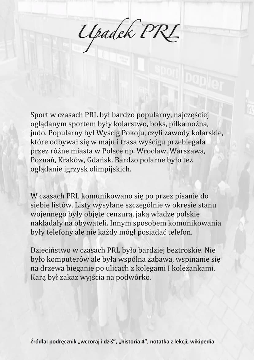 Upadek PRE
sport papier
Stan wojenny wprowadzony został w Polsce 13 grudnia
1981 roku i trwał do 22 lipca 1983 r.
Polacy wielokrotnie przeci