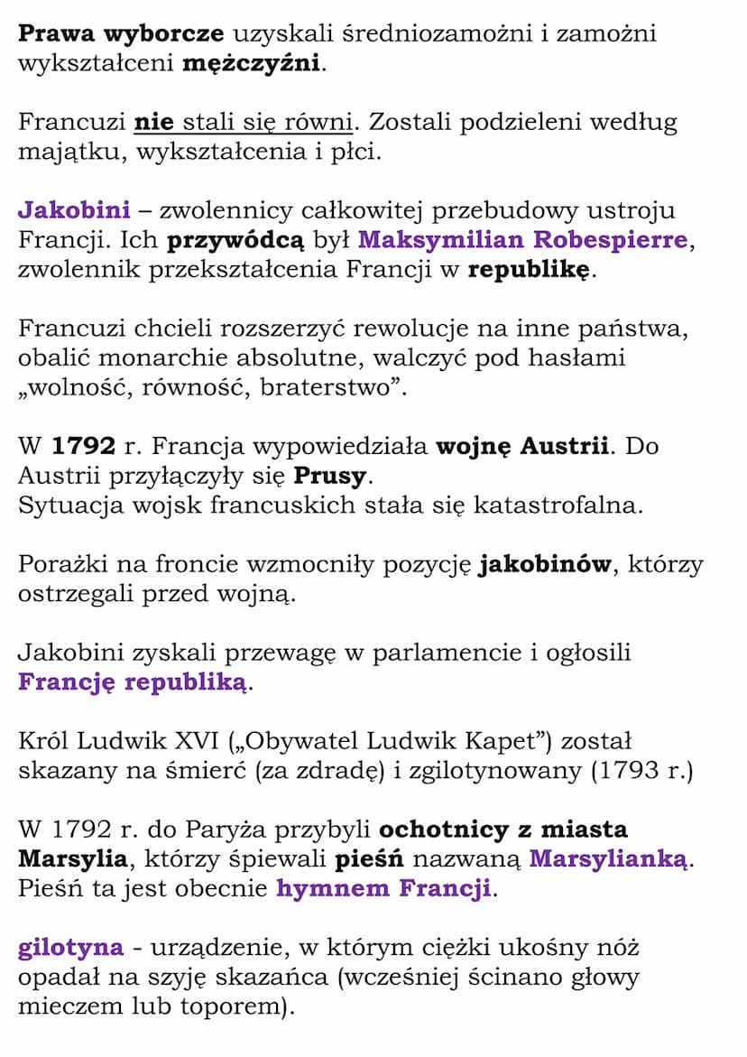 Od monarchii konstytucyjnej
do republiki
Zgromadzenie Narodowe:
- zdecydowało o przejęciu przez państwo dóbr
kościelnych,
- wydało Ustawę o 