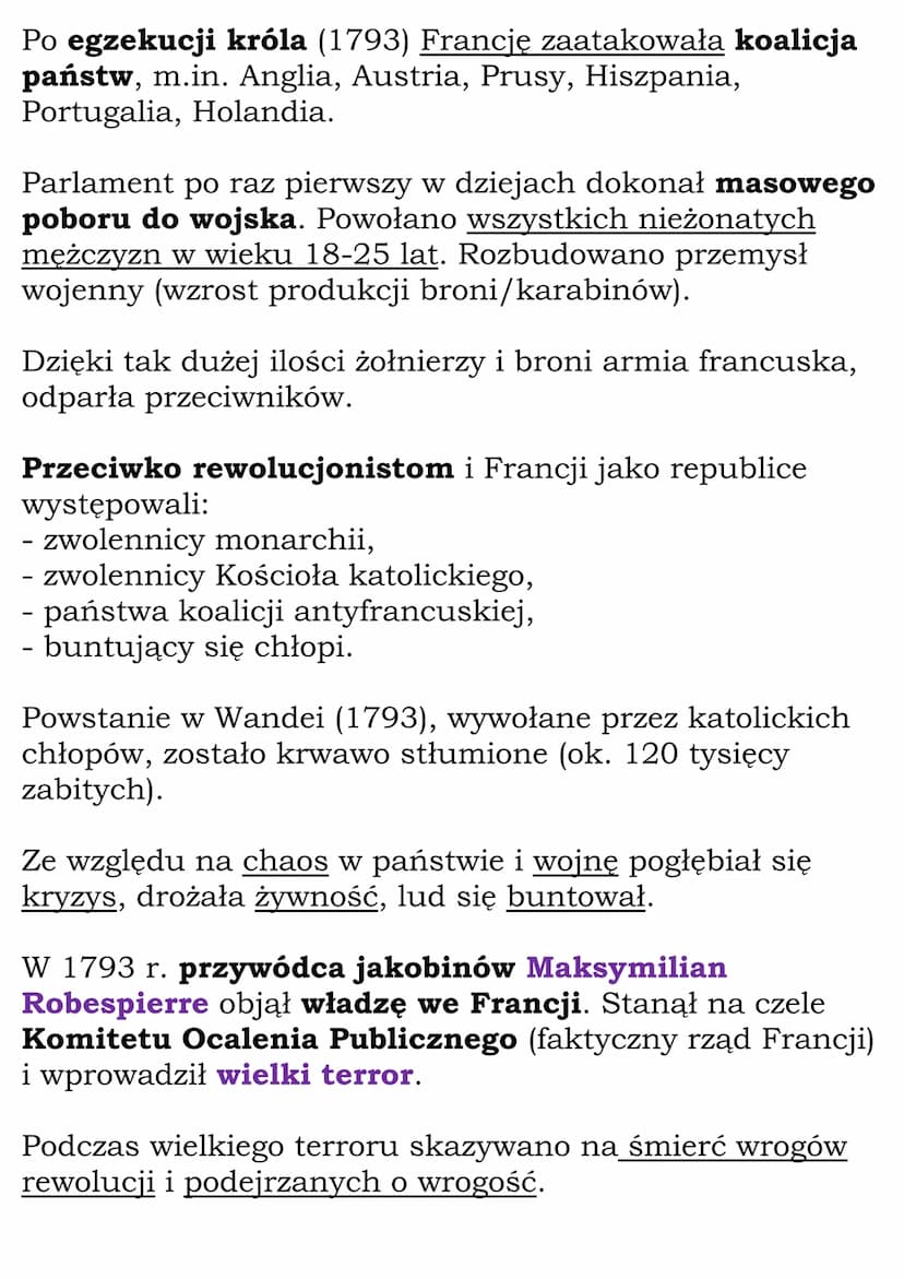 Od monarchii konstytucyjnej
do republiki
Zgromadzenie Narodowe:
- zdecydowało o przejęciu przez państwo dóbr
kościelnych,
- wydało Ustawę o 