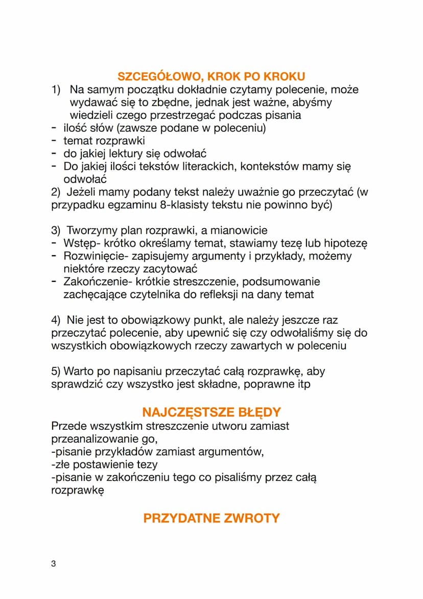 JAK NAPISAĆ ROZPRAWKĘ? KROK PO KROKU
Rozprawka jest to dłuższa wypowiedź pisemna, która powinna
składać się z 3 części: wstępu, rozwinięcia 