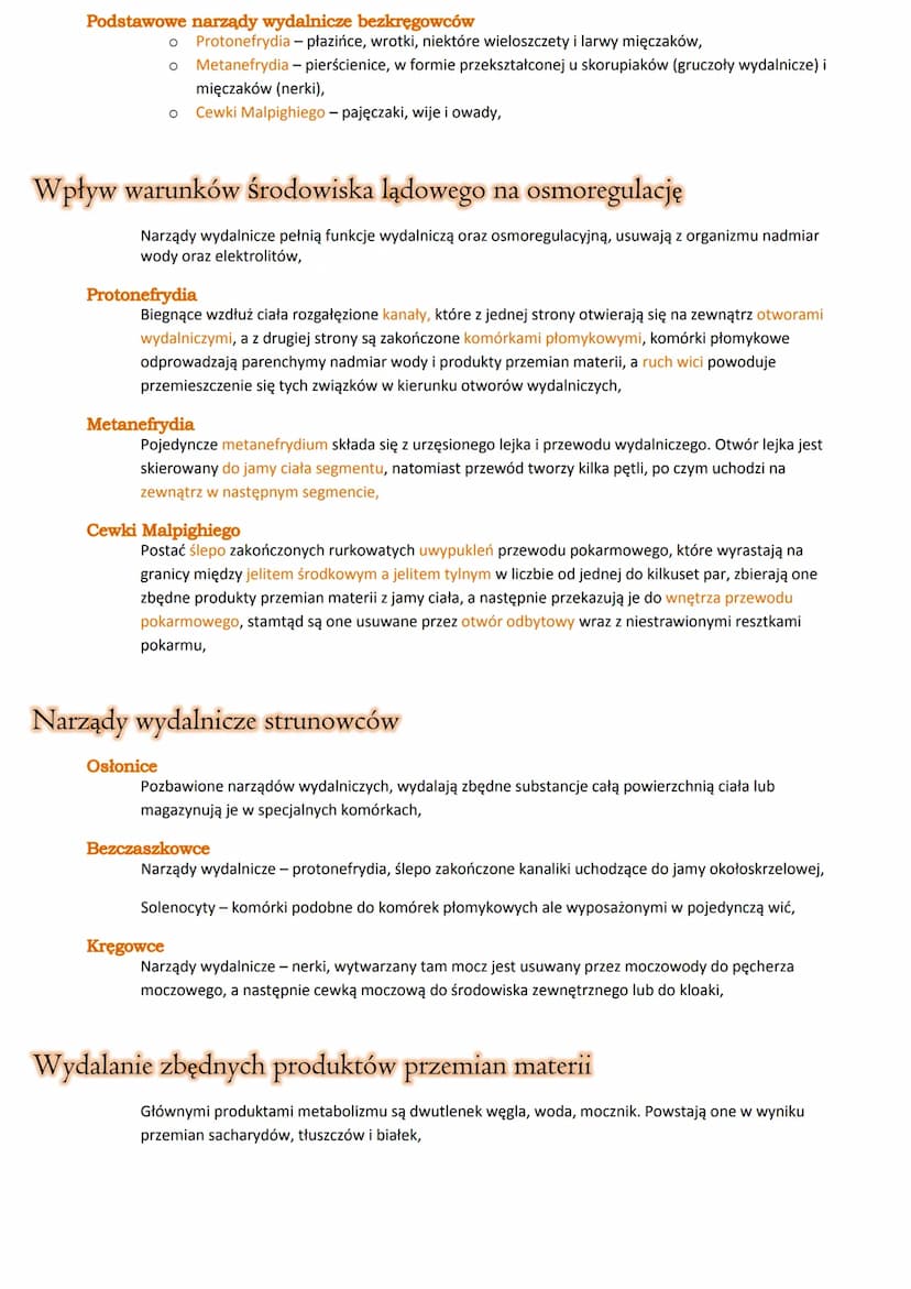 Wydalanie
Usuwanie z organizmu zbędnych oraz szkodliwych produktów przemiany materii,
Osmoregulacja
Procesy warunkujące utrzymanie równowagi