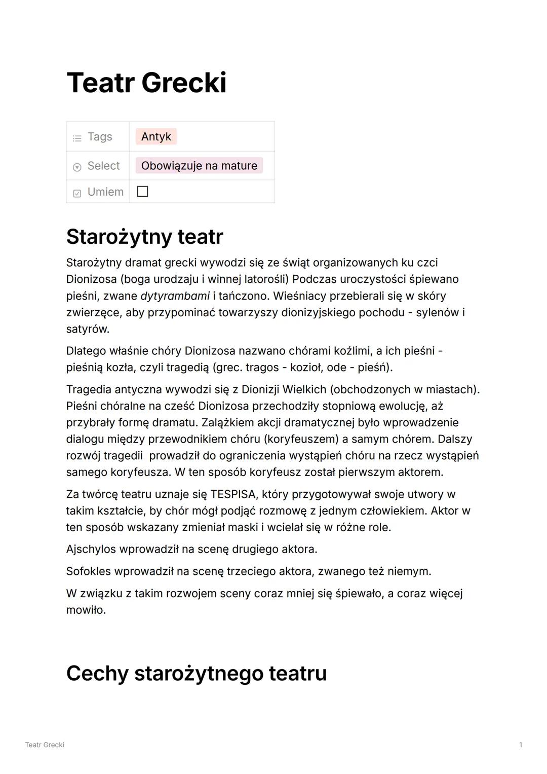 Teatr Grecki
Teatr Grecki
Tags
Antyk
Select
Obowiązuje na mature
✓ Umiem
Starożytny teatr
Starożytny dramat grecki wywodzi się ze świąt orga