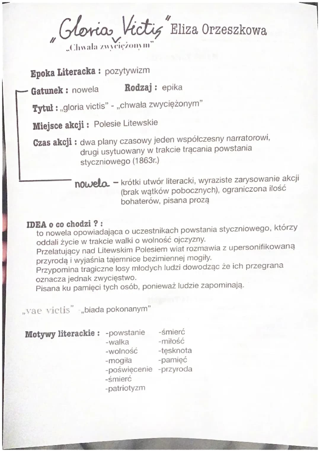 ,,Gloria victis” Eliza Orzeszkowa matura polski pozytywizm 