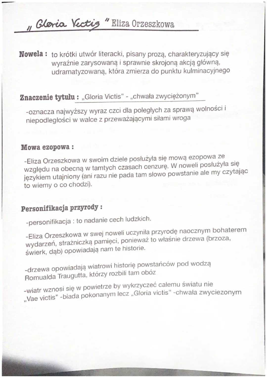 Gloria Victis "Eliza Orzeszkowa
„Chwała zwyciężonym"
Epoka Literacka: pozytywizm
Gatunek: nowela
Rodzaj: epika
Tytuł:,,gloria victis" -,,chw