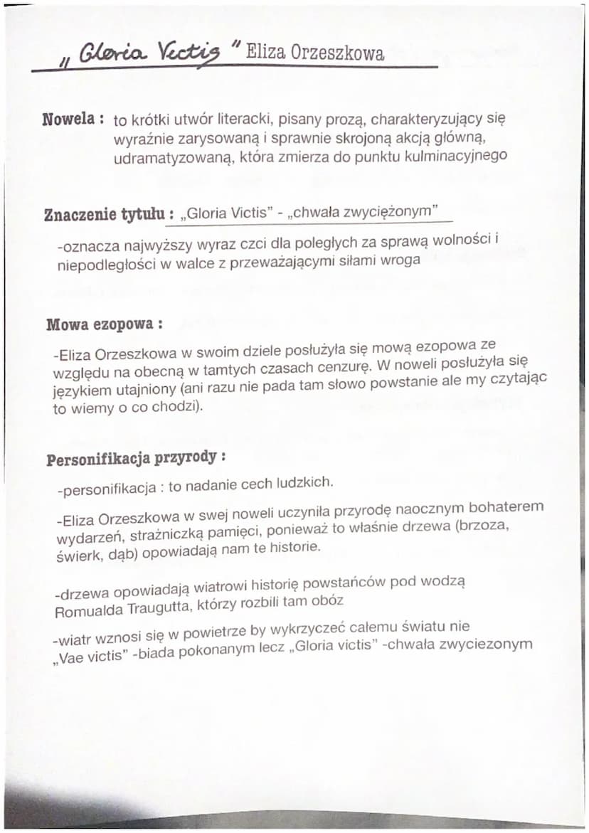 Gloria Victis "Eliza Orzeszkowa
„Chwała zwyciężonym"
Epoka Literacka: pozytywizm
Gatunek: nowela
Rodzaj: epika
Tytuł:,,gloria victis" -,,chw