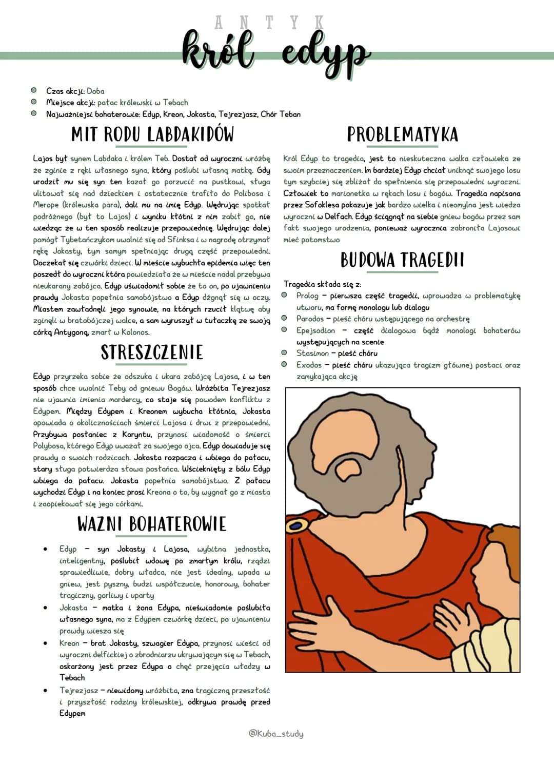 ANTYK
król edyp
O Czas akcji: Doba
O Miejsce akcji: patac królewski w Tebach
O Najważniejsi bohaterowie: Edyp, Kreon, Jokasta, Tejrezjasz, C