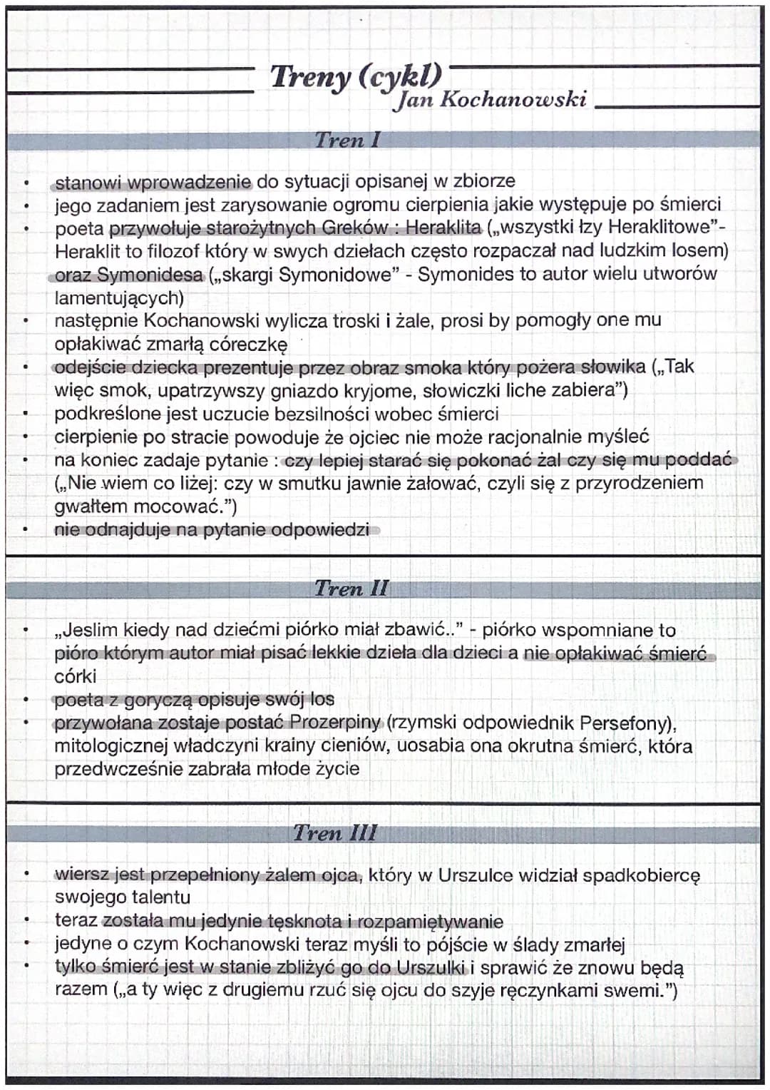 Treny Jan Kochanowski opracowanie całego cyklu 