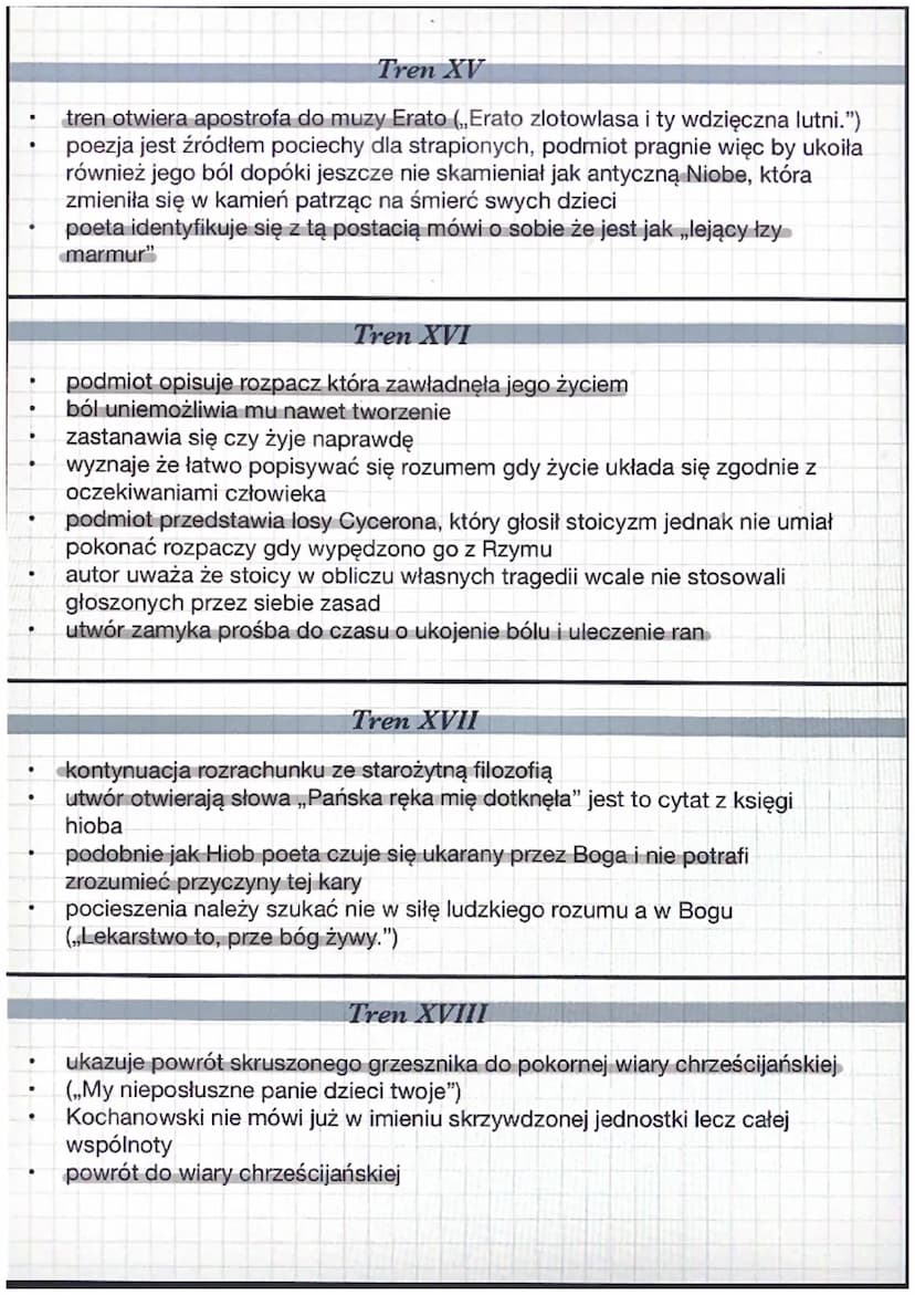 Treny (cykl)
Tren I
Jan Kochanowski
stanowi wprowadzenie do sytuacji opisanej w zbiorze
jego zadaniem jest zarysowanie ogromu cierpienia jak