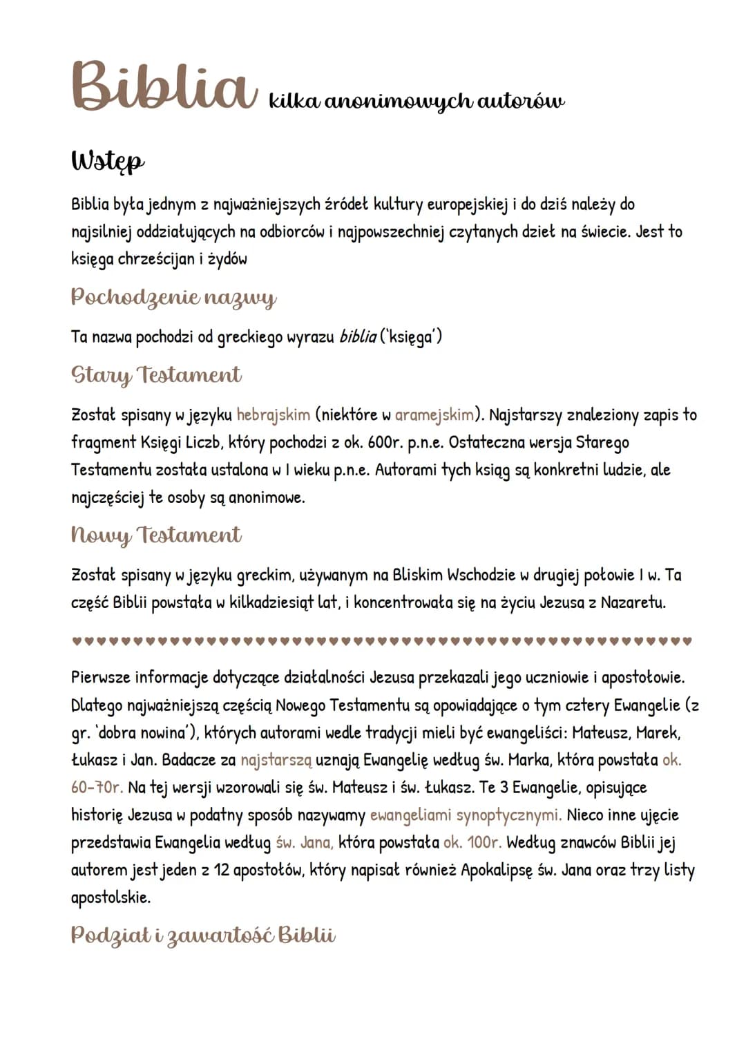 Biblia kilka anonimowych autorów
Wstęp
Biblia była jednym z najważniejszych źródeł kultury europejskiej i do dziś należy do
najsilniej oddzi