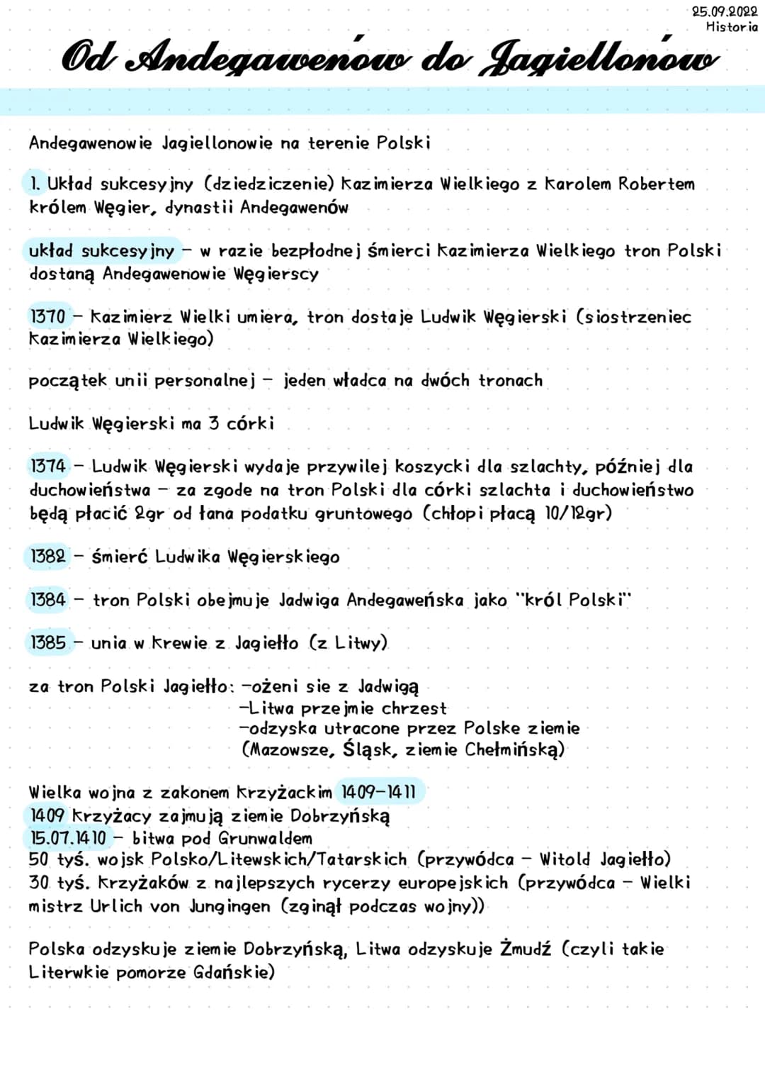 Od Andegawenow do Jagiellonow
Andegawenowie Jagiellonowie na terenie Polski
1. Układ sukcesyjny (dziedziczenie) Kazimierza Wielkiego z Karol