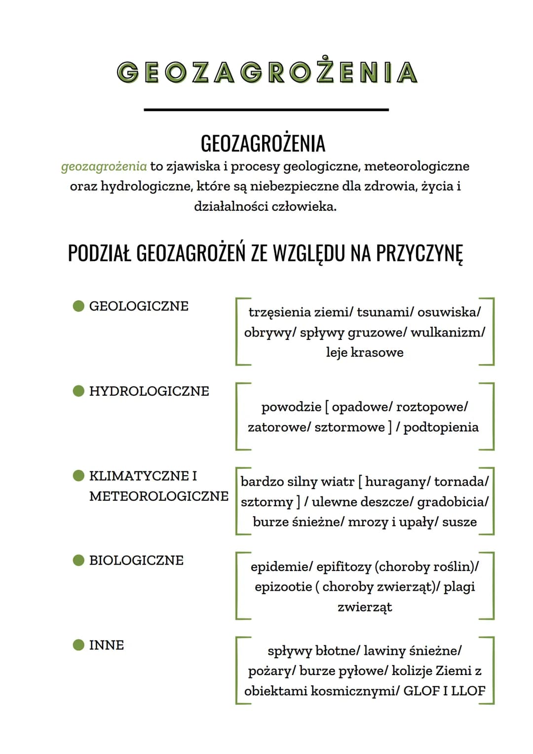 GEOZAGROŻENIA
GEOZAGROŻENIA
geozagrożenia to zjawiska i procesy geologiczne, meteorologiczne
oraz hydrologiczne, które są niebezpieczne dla 