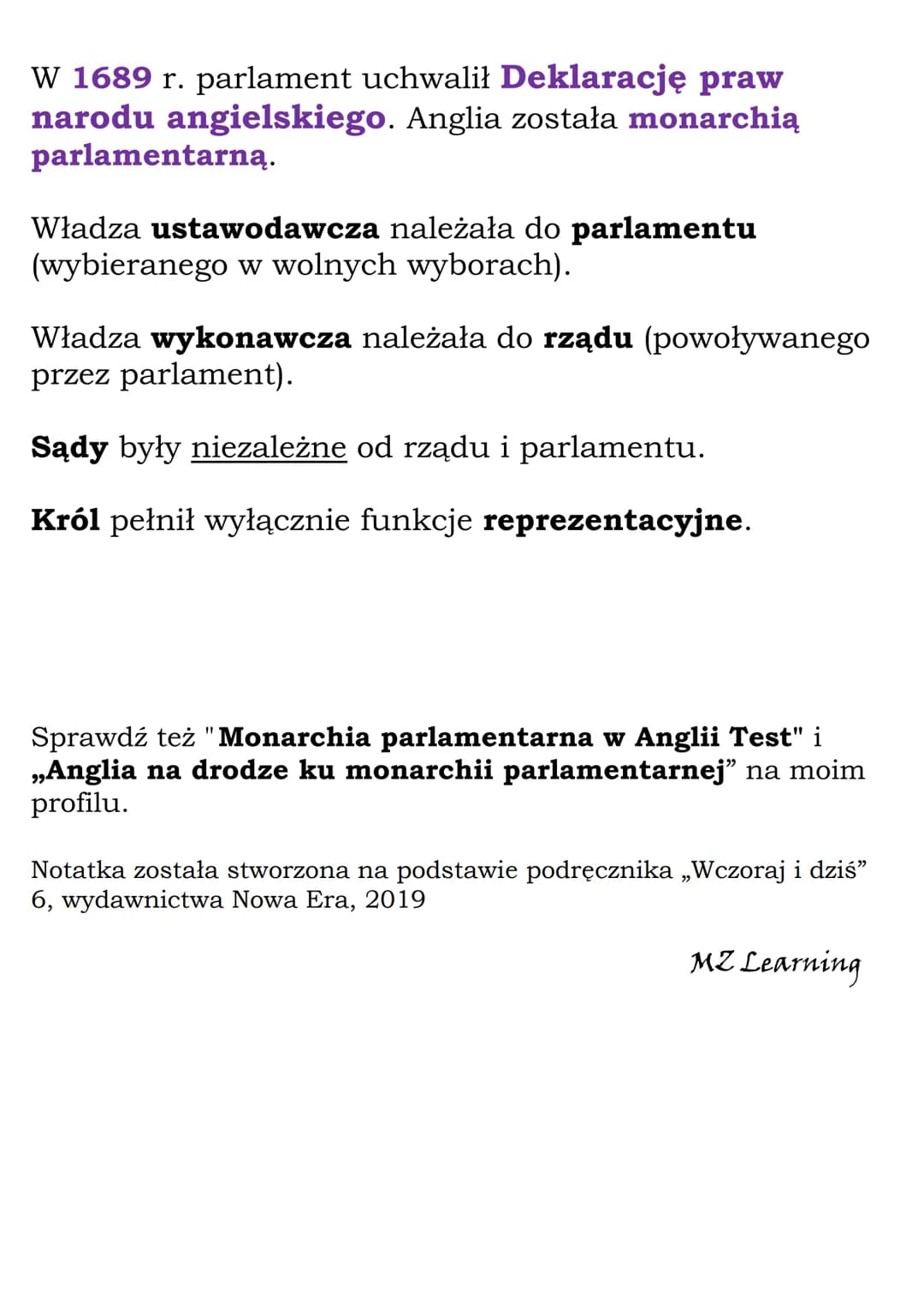 Monarchia parlamentarna
w Anglii
Rządzący w XVII w. w Anglii Stuartowie dążyli do
władzy absolutnej.
Sprzeciwiało się temu mieszczaństwo i t