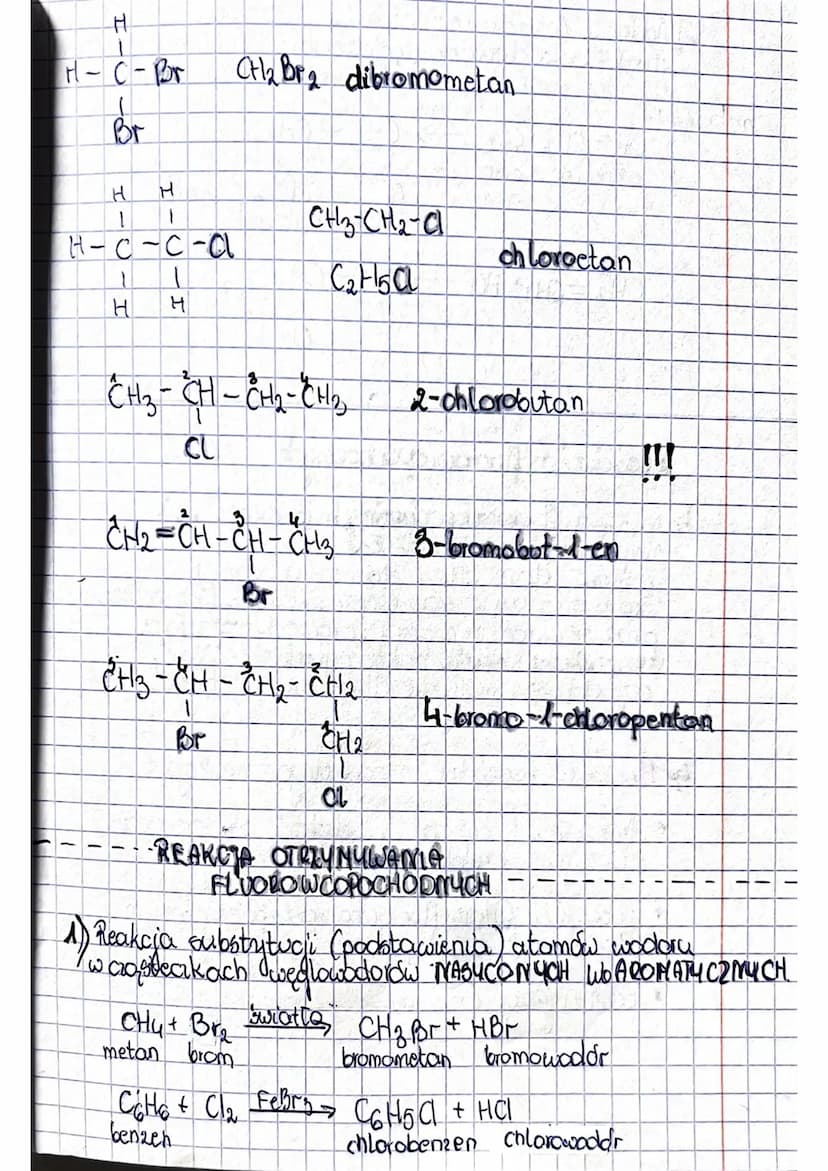 T: Fluorowcopochodne
4) Pochodme weglowodorów zawierają, w swoich crastecekach
atomy węgia, woobru oraz atomy imych pierwiastka
pp. then, si