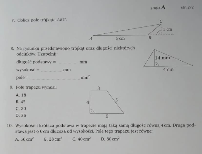 --- OCR Start ---
Karta Pracy - pola figur. Kl.5.
Imię i nazwisko
1. Pod każdym rysunkiem napisz pole prostokąta.
3 cm
8 cm
2,5 cm
5 cm
str.