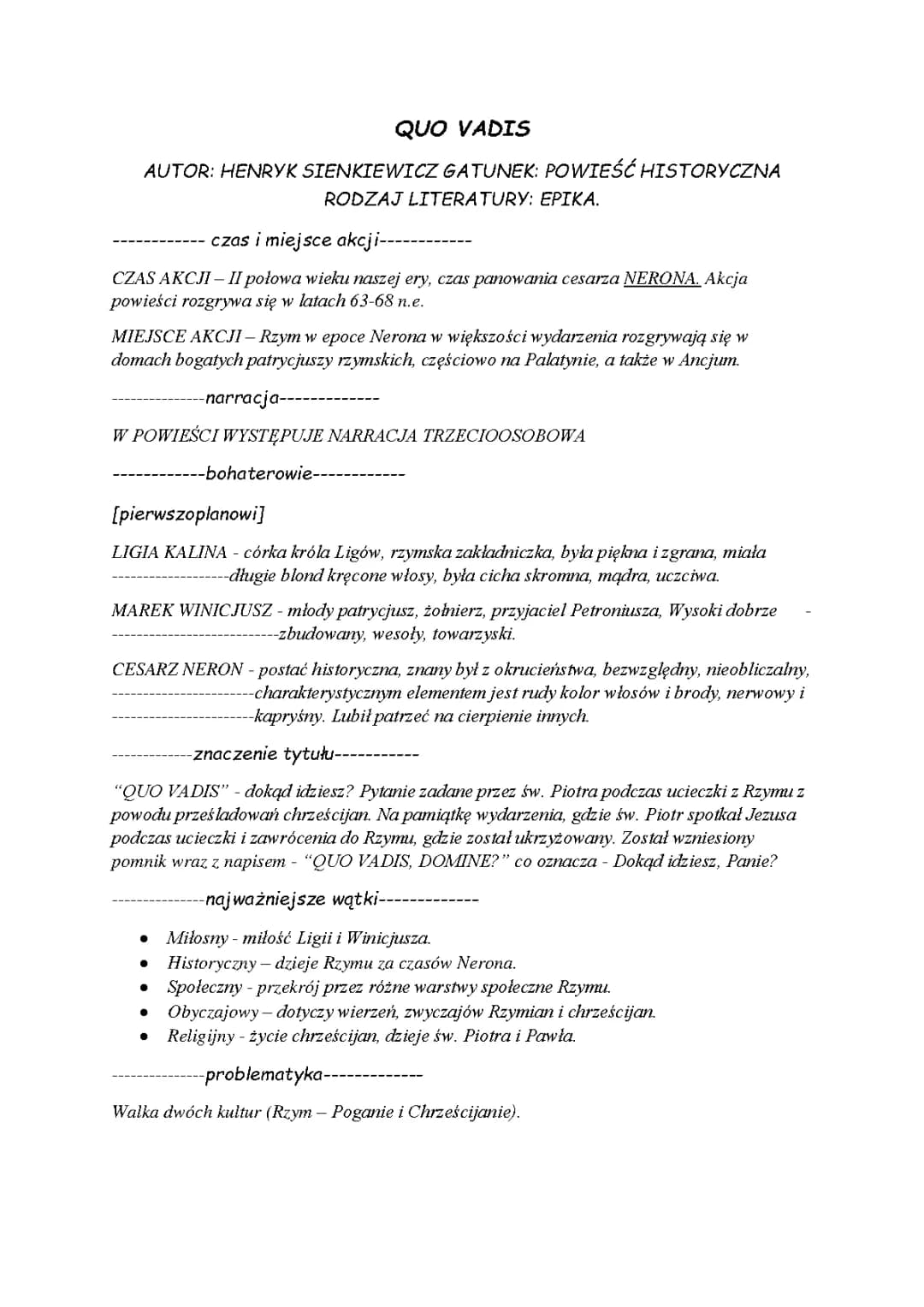 Quo Vadis Henryk Sienkiewicz - Streszczenie, Tekst, Witeliusz, Test | Najważniejsze Informacje