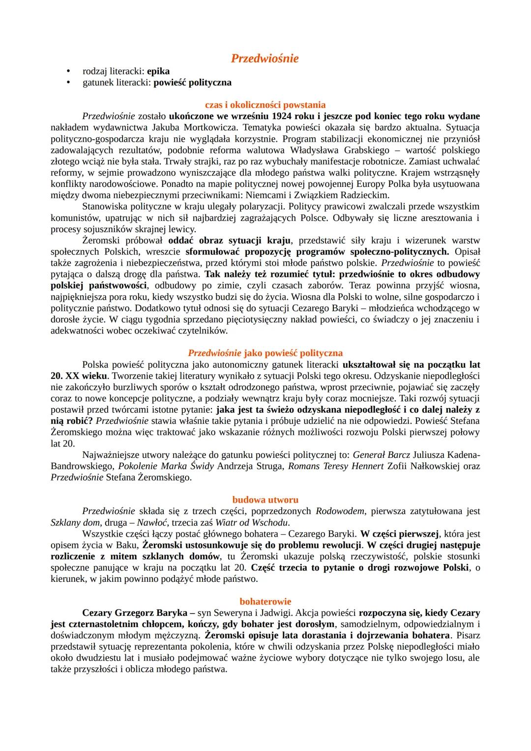 Przedwiośnie - szczegółowe opracowanie i analiza