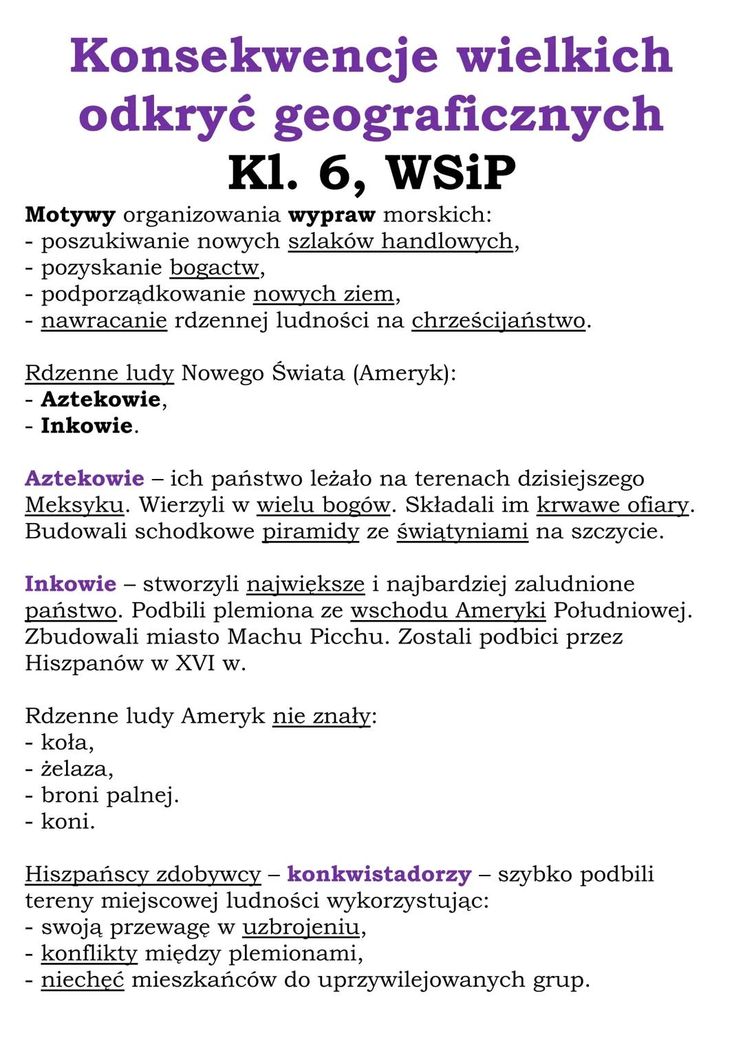 Konsekwencje wielkich odkryć geograficznych (Kl. 6, WSiP)