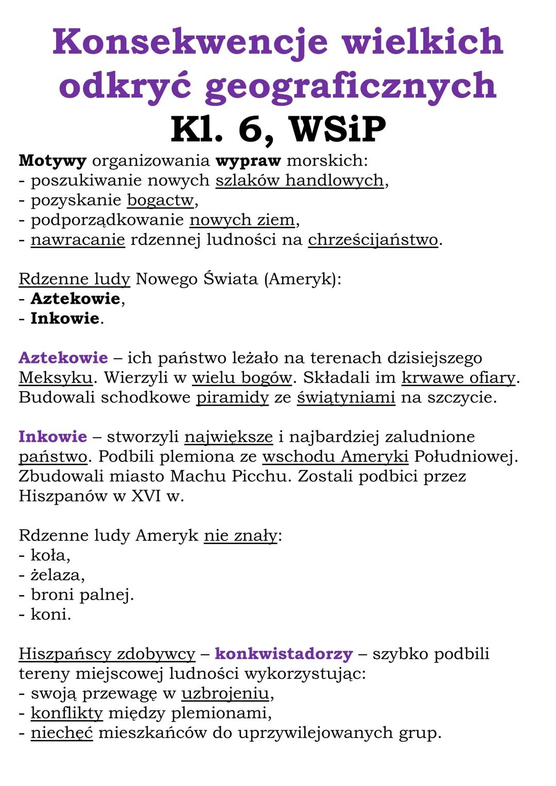 Konsekwencje wielkich
odkryć geograficznych
Kl. 6, WSiP
Motywy organizowania wypraw morskich:
- poszukiwanie nowych szlaków handlowych,
- po