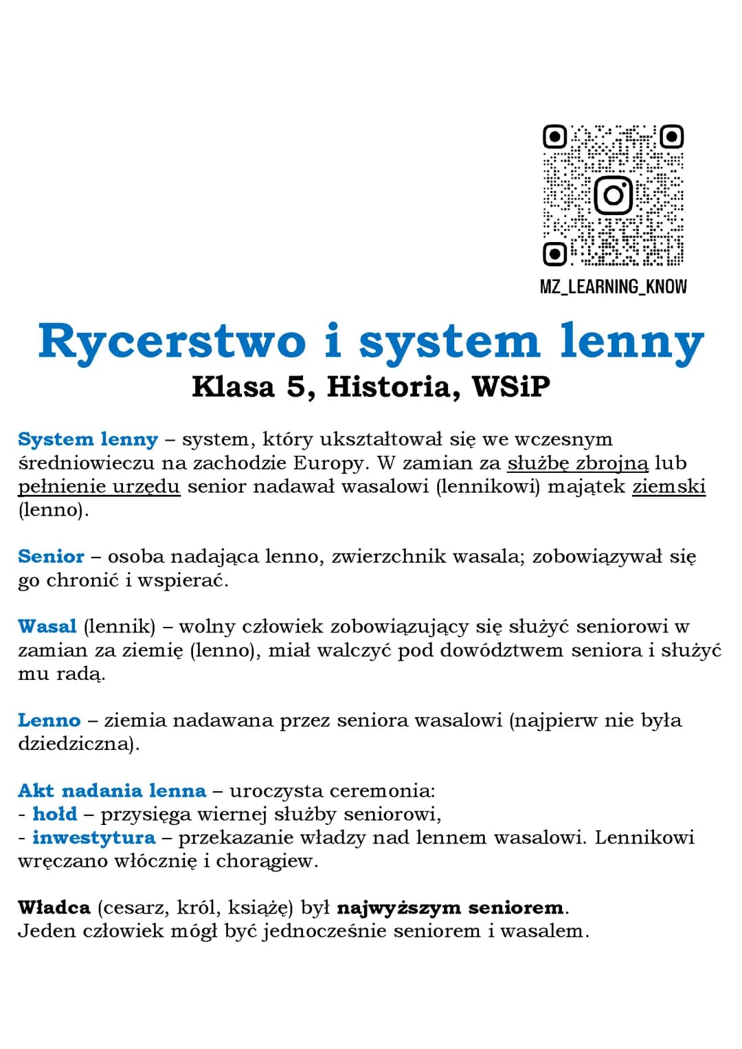 Rycerstwo i system lenny Klasa 5, Historia, WSiP