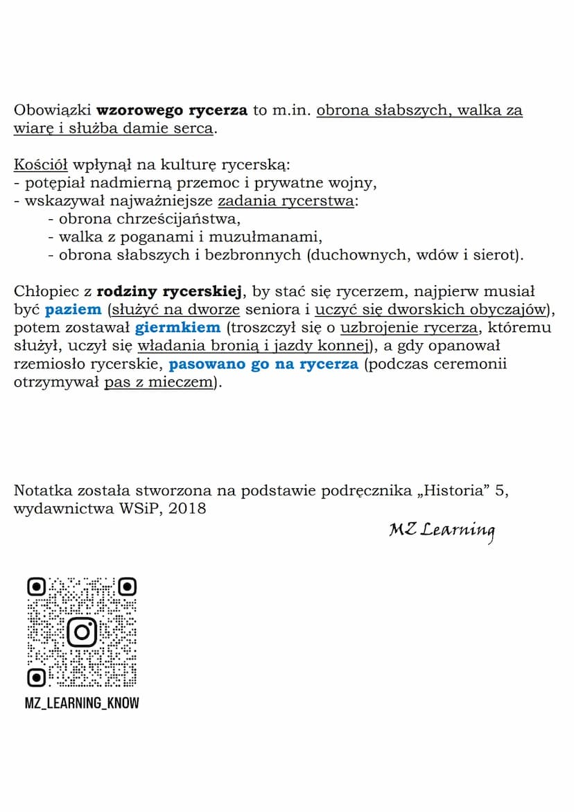 --- OCR Start ---
MZ_LEARNING_KNOW
Rycerstwo i system lenny
Klasa 5, Historia, WSiP
System lenny - system, który ukształtował się we wczesny