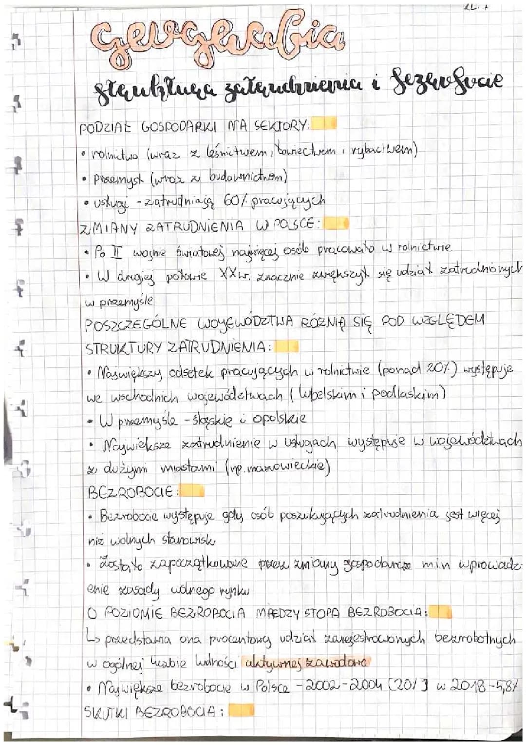 Geografia- bezrobocie, struktura zatrudnienia i miasta 