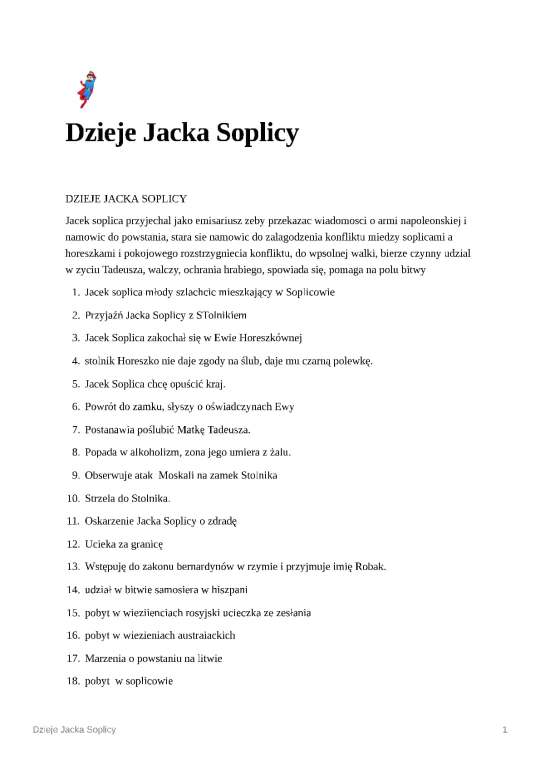 Życiorys Jacka Soplicy w punktach - Historia, Przemiana i Miłość