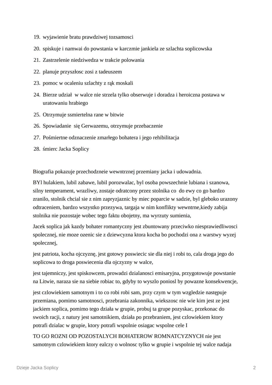 Życiorys Jacka Soplicy w punktach - Historia, Przemiana i Miłość