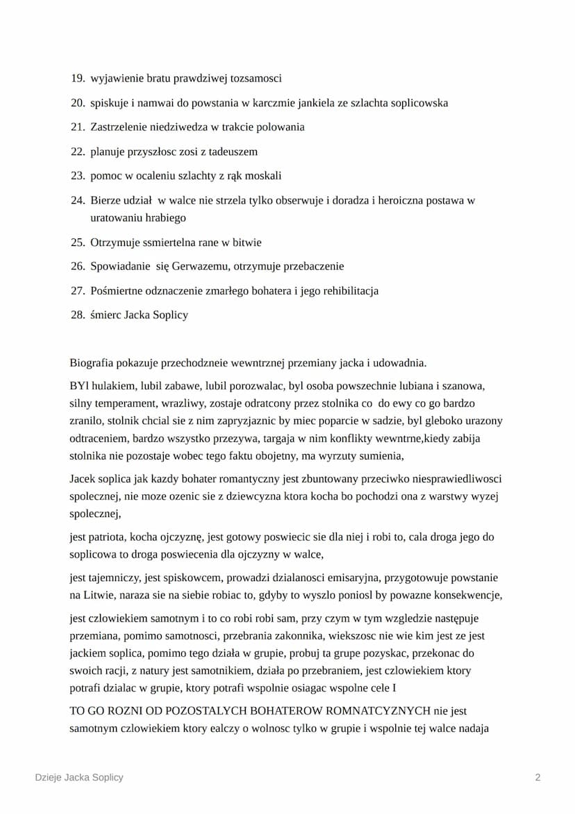 $
Dzieje Jacka Soplicy
DZIEJE JACKA SOPLICY
Jacek soplica przyjechal jako emisariusz zeby przekazac wiadomosci o armi napoleonskiej i
namowi