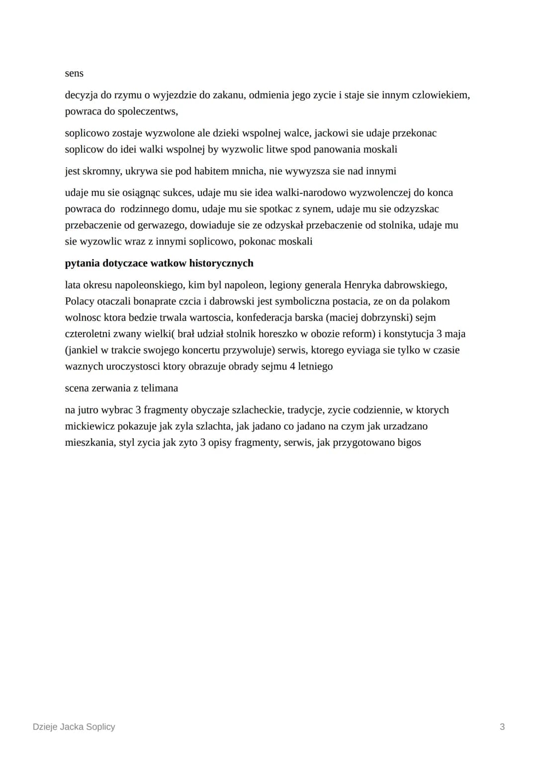 $
Dzieje Jacka Soplicy
DZIEJE JACKA SOPLICY
Jacek soplica przyjechal jako emisariusz zeby przekazac wiadomosci o armi napoleonskiej i
namowi