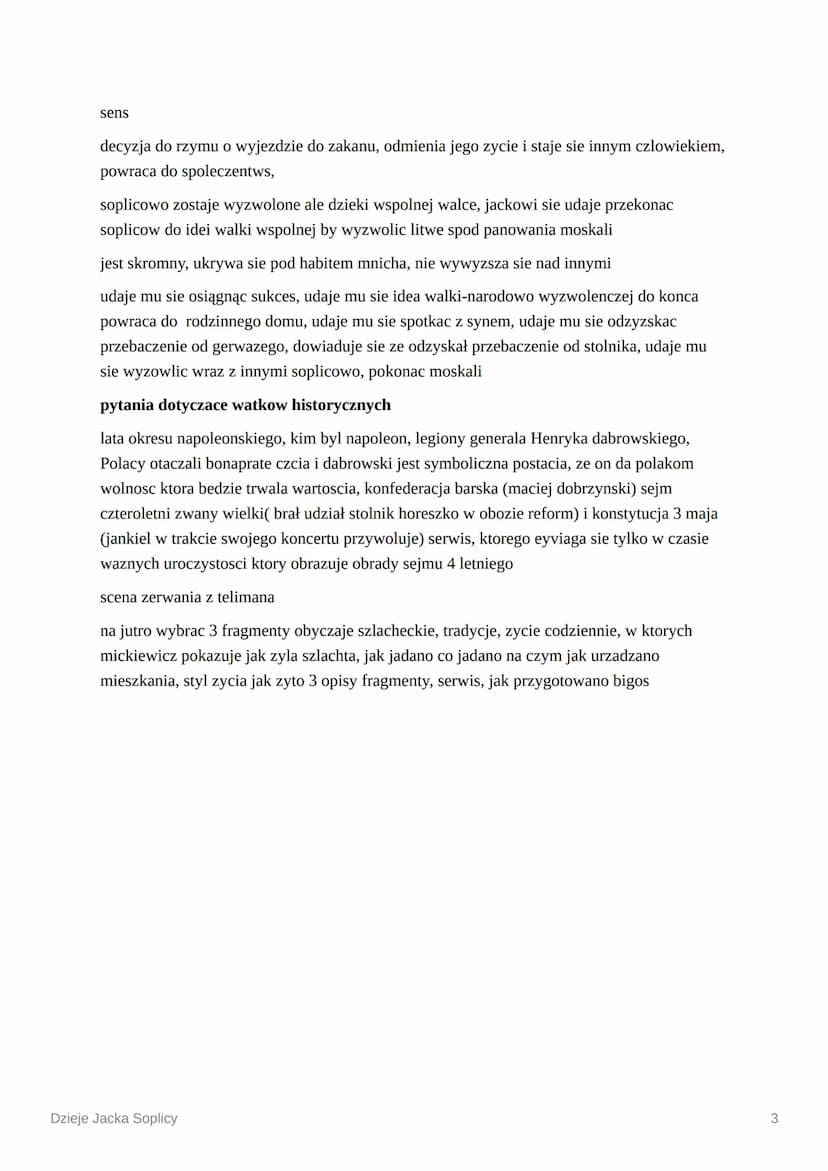 $
Dzieje Jacka Soplicy
DZIEJE JACKA SOPLICY
Jacek soplica przyjechal jako emisariusz zeby przekazac wiadomosci o armi napoleonskiej i
namowi