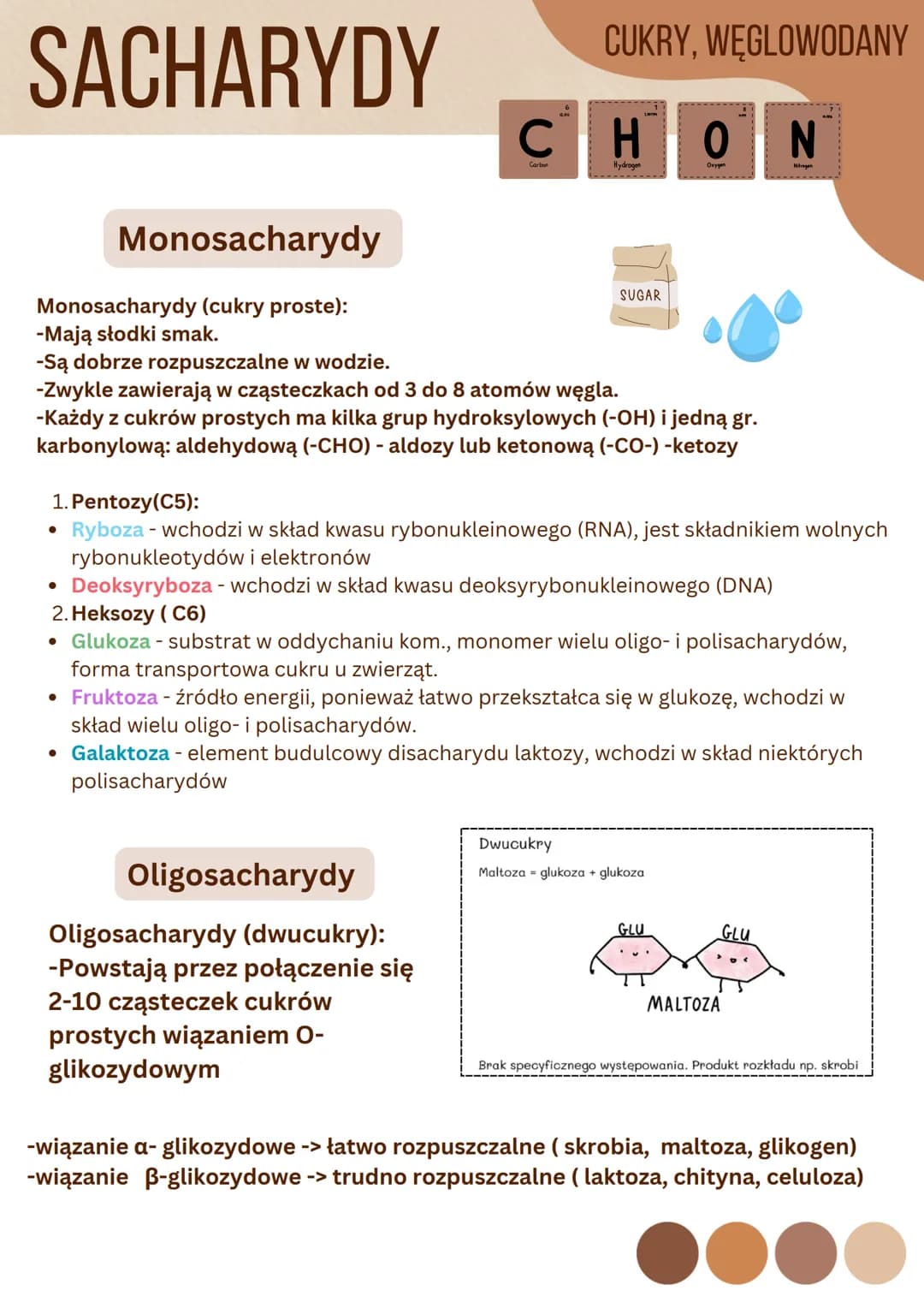 SACHARYDY
Monosacharydy
Monosacharydy (cukry proste):
-Mają słodki smak.
●
с
Carbon
Oligosacharydy
CUKRY,WĘGLOWODANY
ΗΤΟΥΝ
Oxygen
-Są dobrze