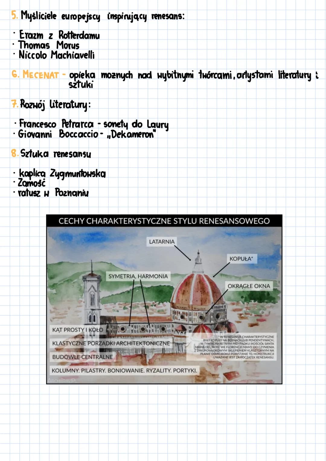 RENESANS
1.Renesansem nazywamy epokę trwającą we Włoszech od XIV wieku do początku
XVI wieku, a w krajach północnej Europy i w Polsce od koń