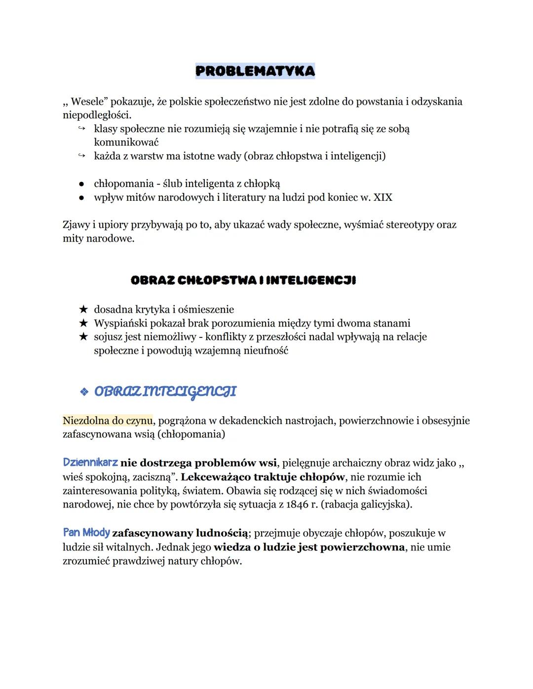 # WESELE

rodzaj literacki: dramat
gatunek literacki: dramat symboliczny

czas i miejsce akcji: 1900 r. noc listopadowa (20-21 listopada), B