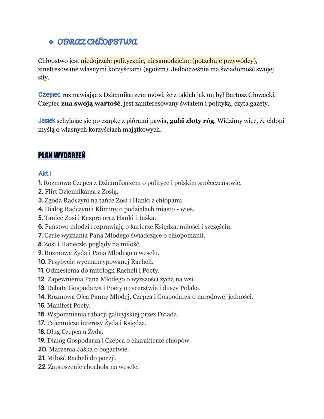 # WESELE

rodzaj literacki: dramat
gatunek literacki: dramat symboliczny

czas i miejsce akcji: 1900 r. noc listopadowa (20-21 listopada), B