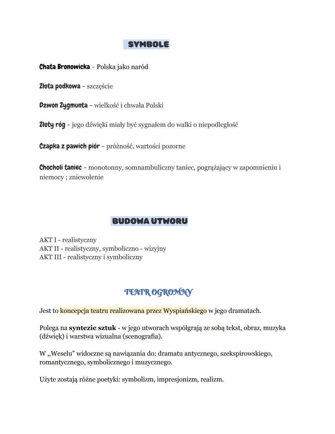 # WESELE

rodzaj literacki: dramat
gatunek literacki: dramat symboliczny

czas i miejsce akcji: 1900 r. noc listopadowa (20-21 listopada), B