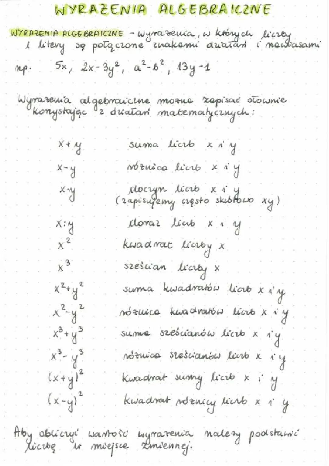 Obliczanie i Upraszczanie Wyrażeń Algebraicznych - Klasy 5, 6, 7, 8